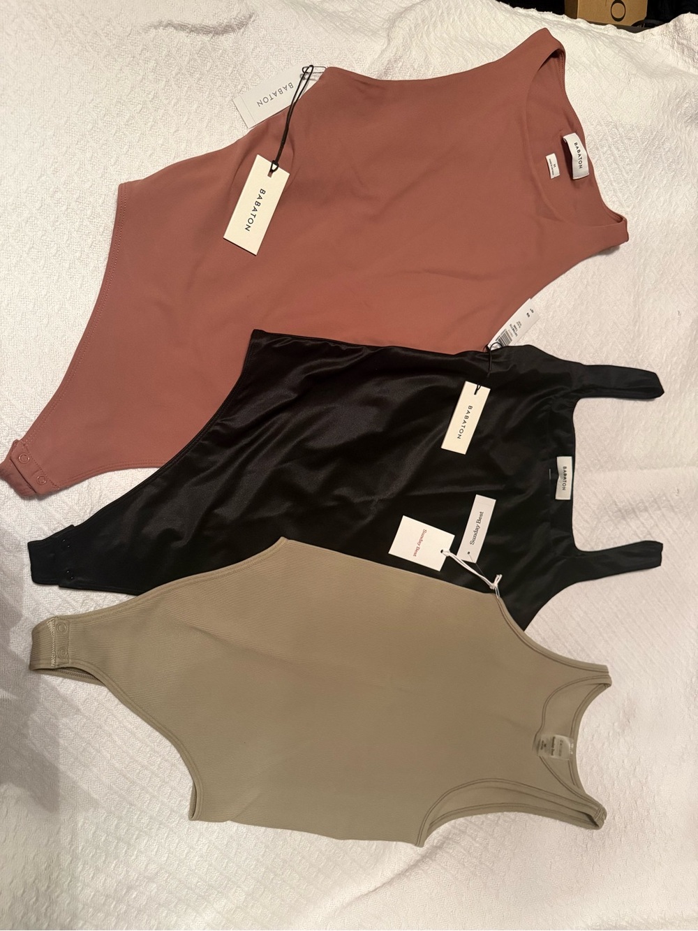 Aritzia Bodysuit Trio — Rosewood, Black, Taupe